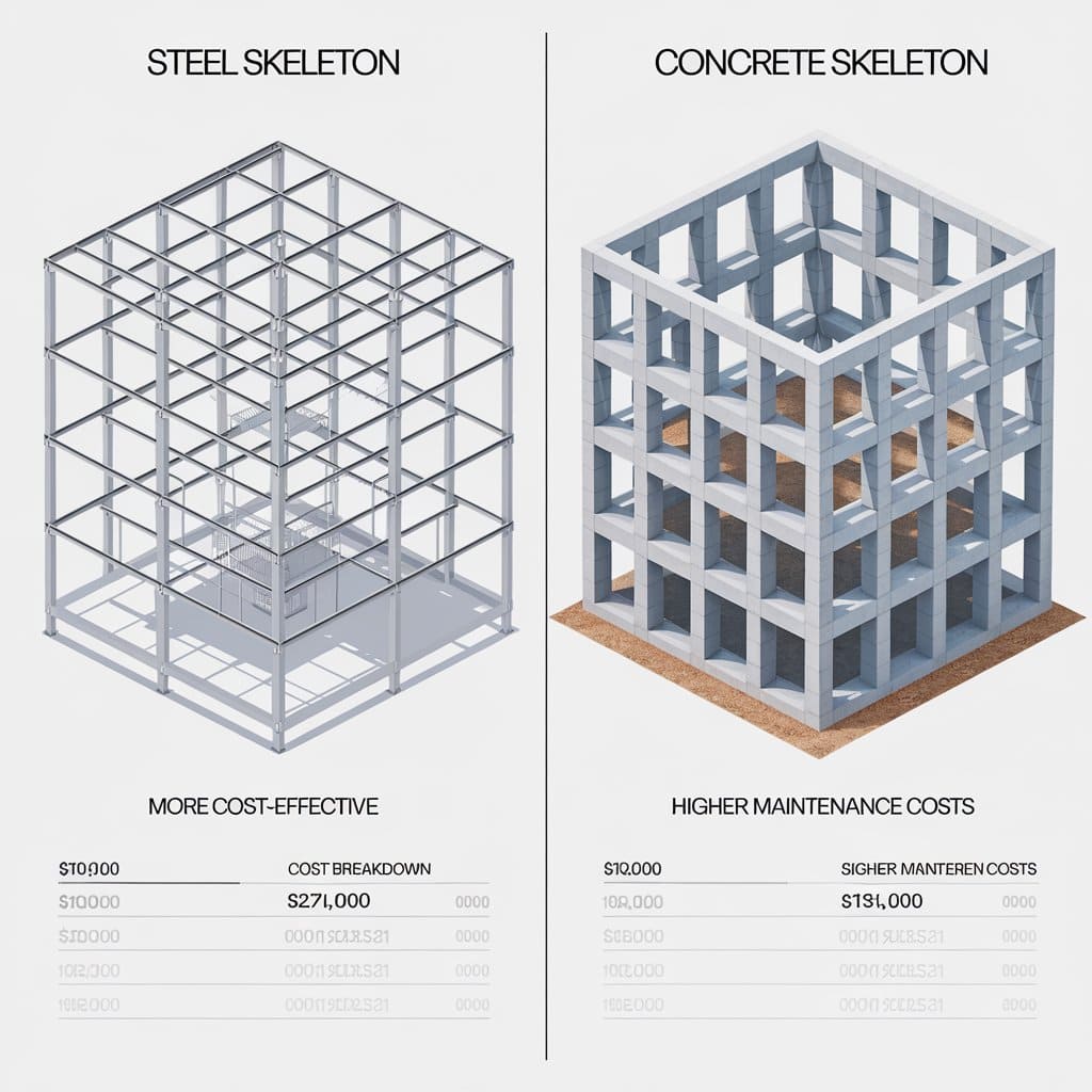 تفاوت هزینه اسکلت فلزی و بتنی (بررسی جامع و عوامل تاثیرگذار بر هزینه)